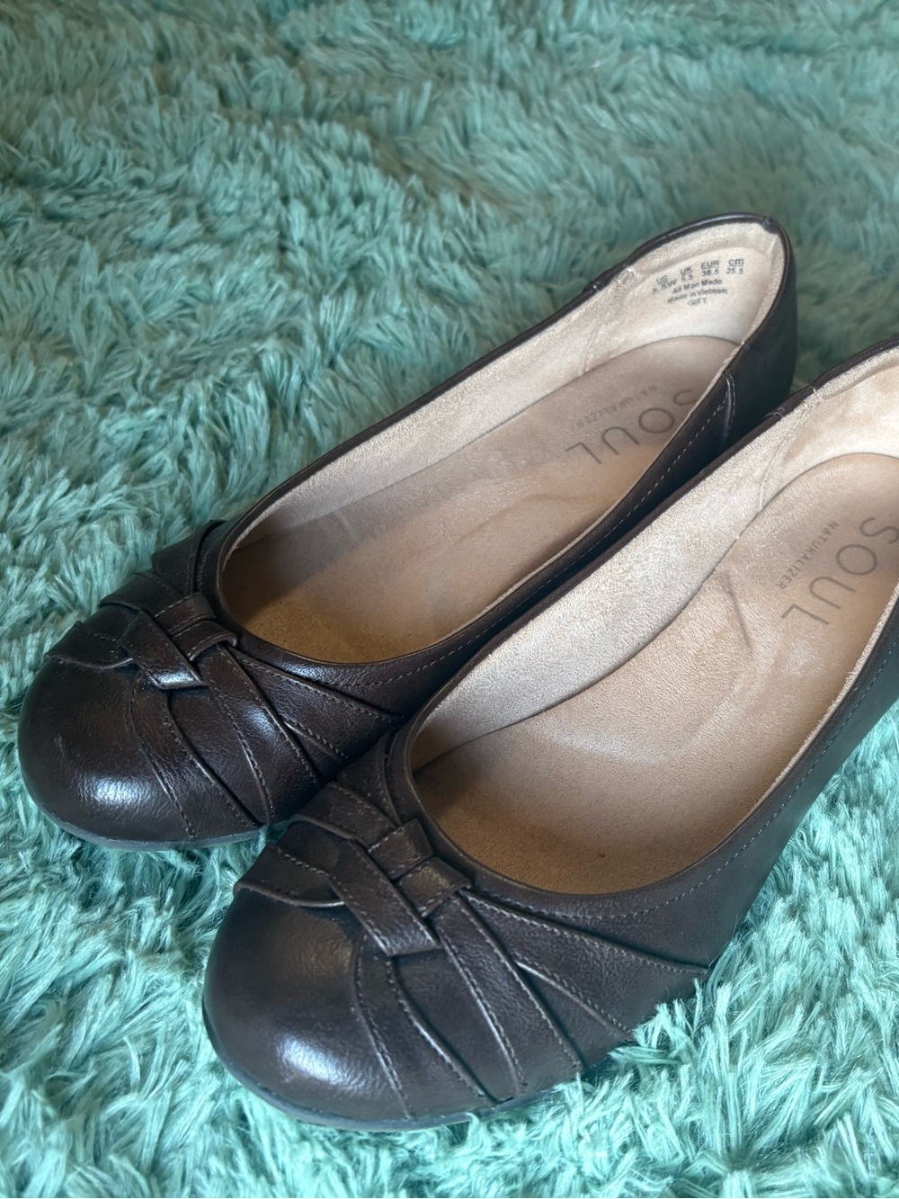 SOUL Naturalizer Dark Brown Leather Slip-On Ballet Flats